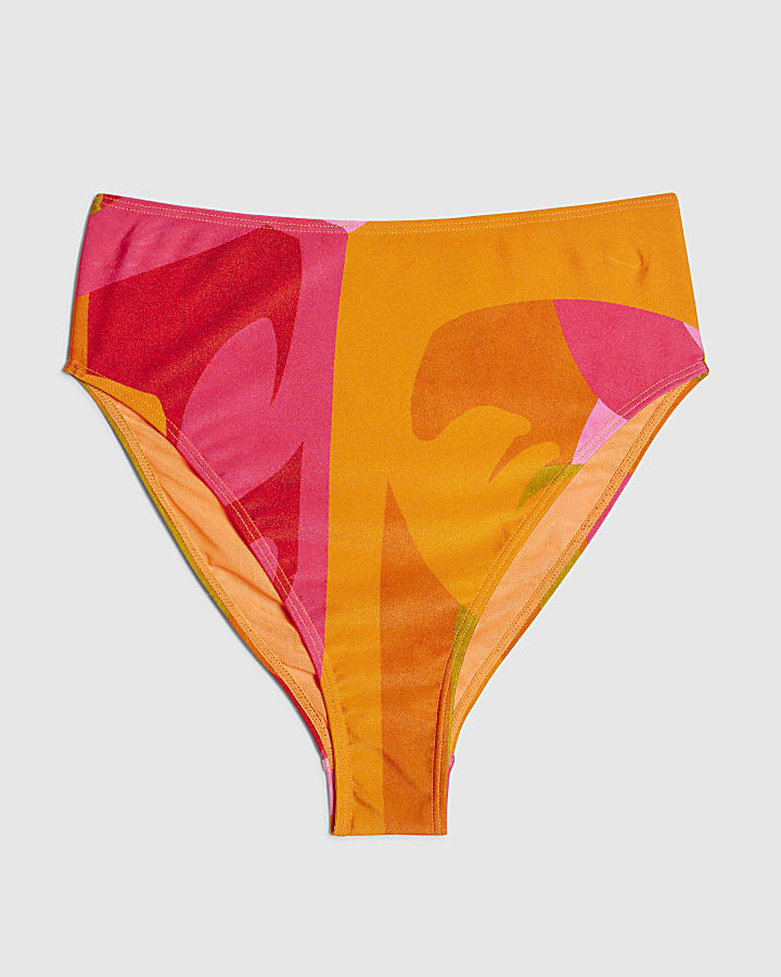 Pink Leaf Print Shaping Bikini Bottoms