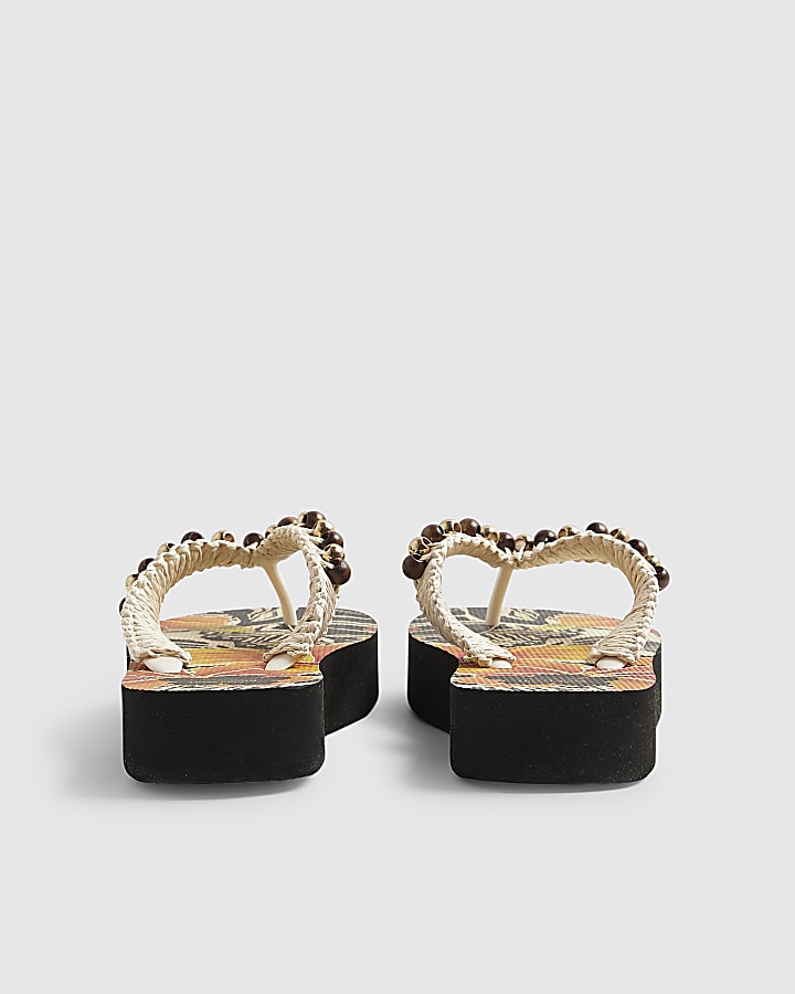 Cream Beaded Toe Thong Sandals