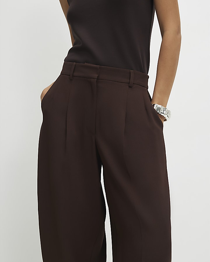 Brown Drapey Barrel Leg Trousers