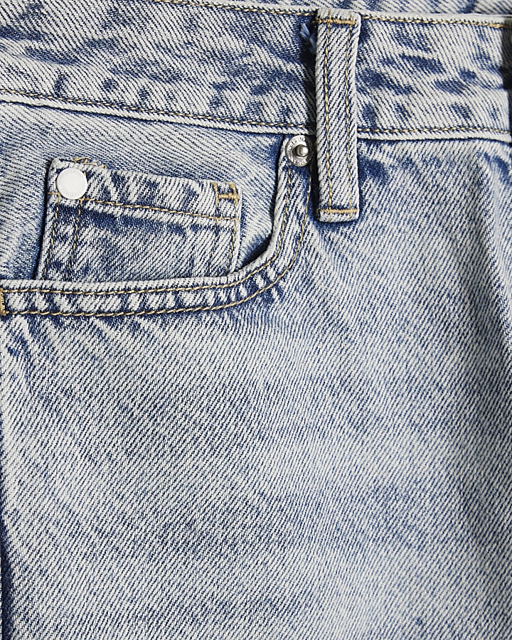 Petite Blue Relaxed Straight Leg Ripped Jeans