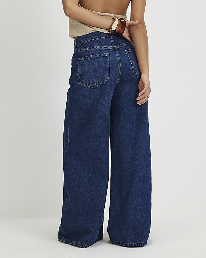 Petite Navy High Waisted Soft Wide Leg Jeans