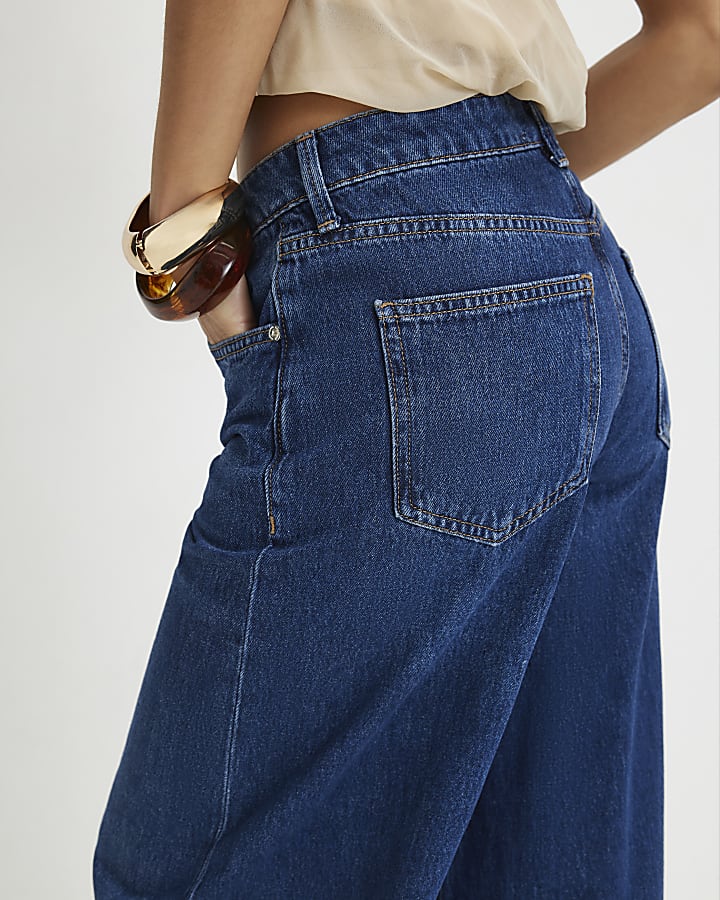 Petite Navy High Waisted Soft Wide Leg Jeans