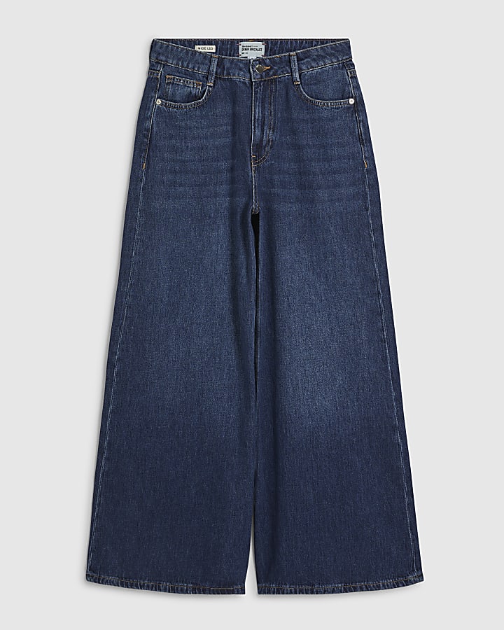 Petite Navy High Waisted Soft Wide Leg Jeans