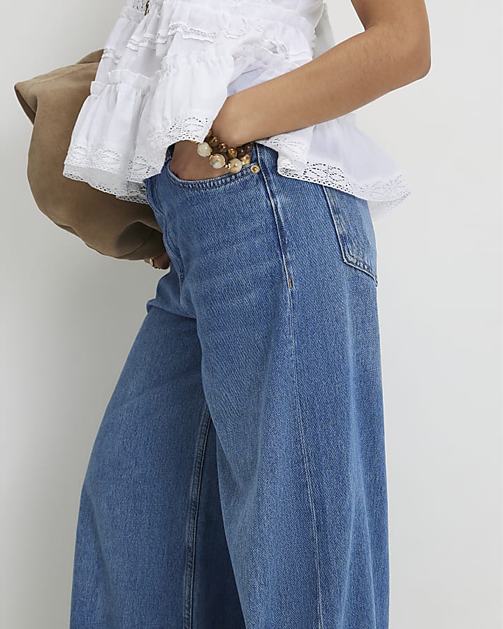 Petite Blue High Waisted Soft Wide Leg Jeans
