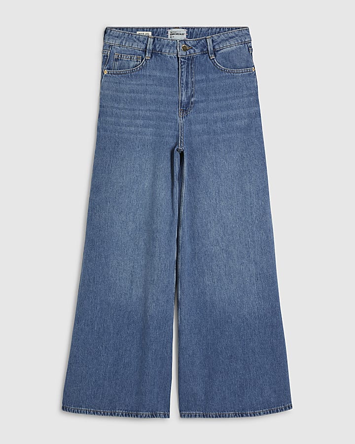 Petite Blue High Waisted Soft Wide Leg Jeans
