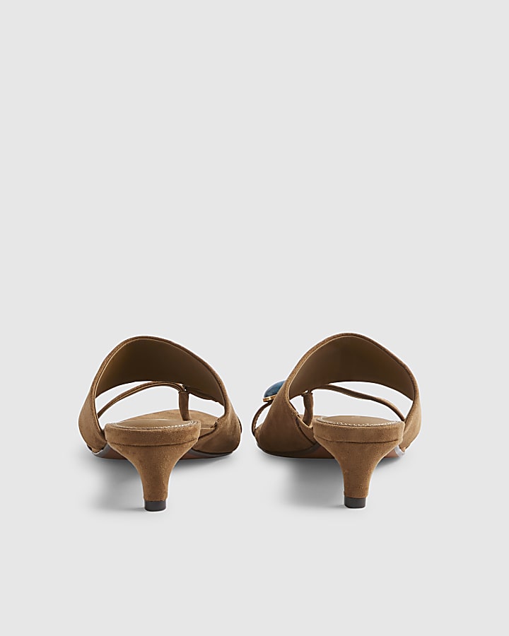 Brown Skinny Heel Toe Gem Sandals