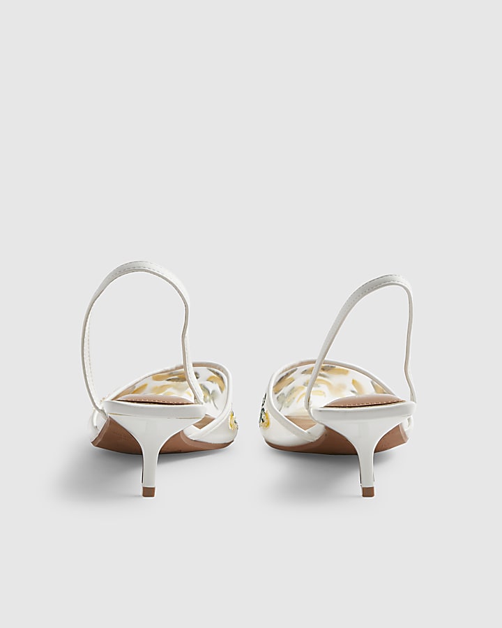 White Lemon Embroidered Court Heels