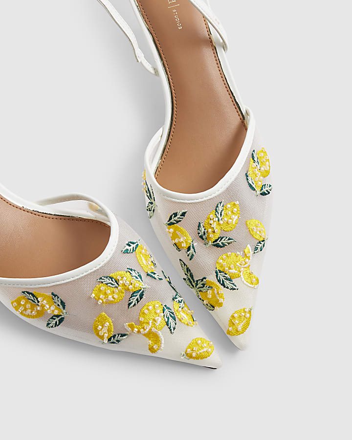 White Lemon Embroidered Court Heels