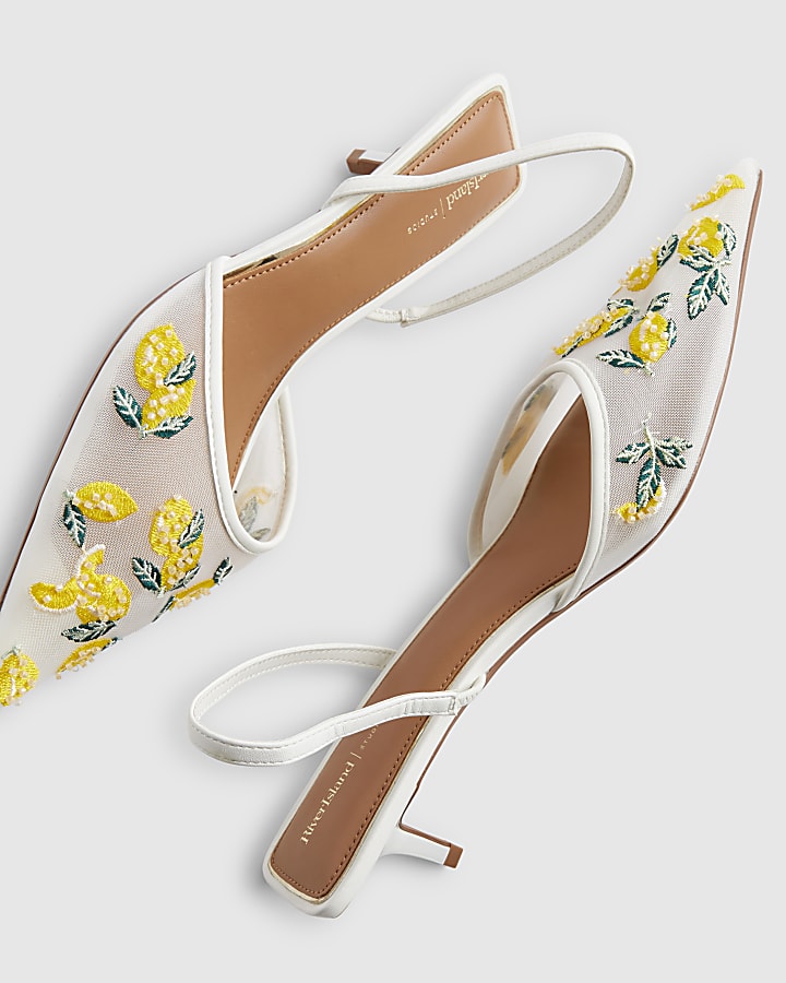 White Lemon Embroidered Court Heels
