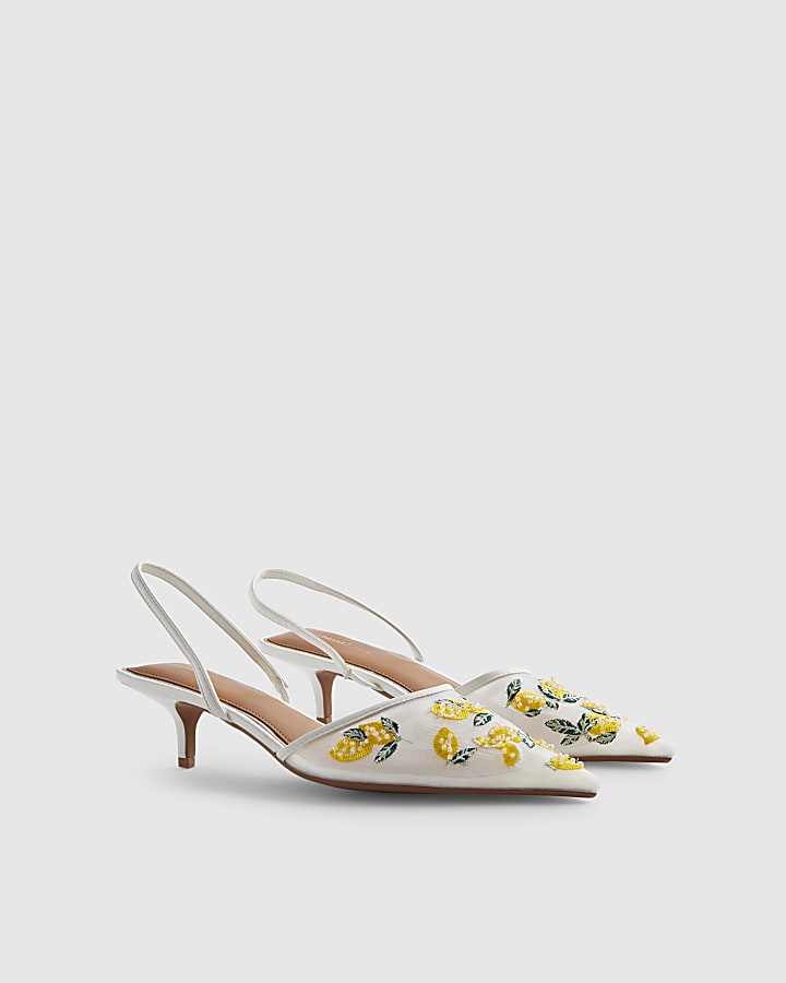 White Lemon Embroidered Court Heels