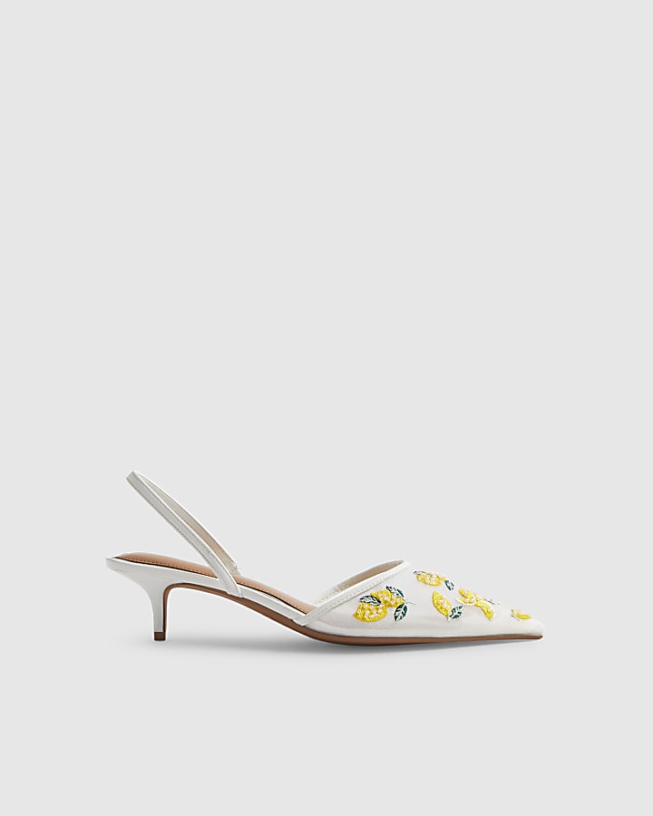 White Lemon Embroidered Court Heels