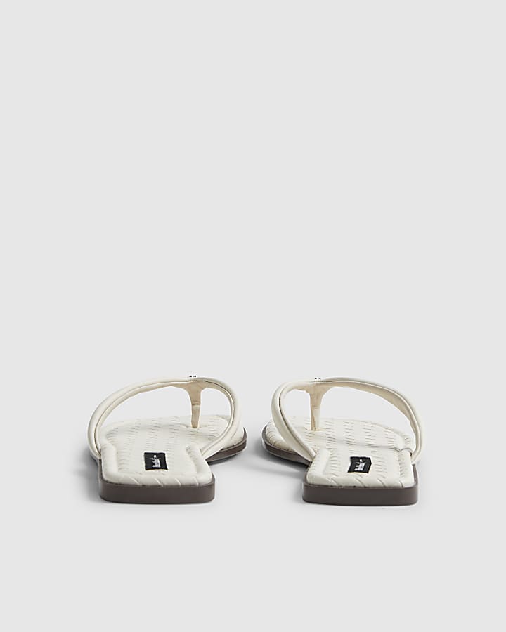 Cream Woven Toe Thong Flat Sandals