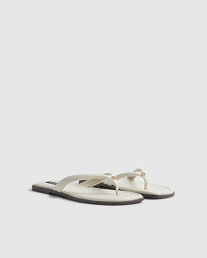 Cream Woven Toe Thong Flat Sandals