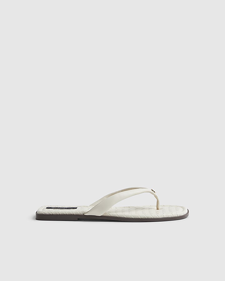 Cream Woven Toe Thong Flat Sandals