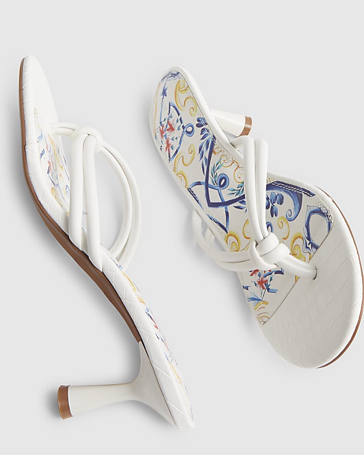 White Printed Sole Heeled Sandals