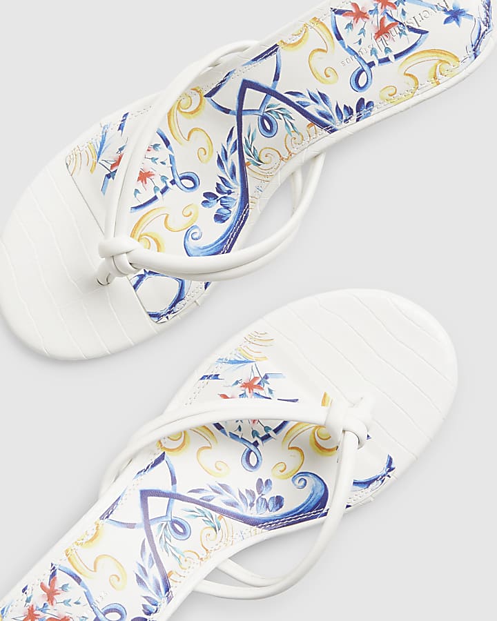 White Printed Sole Heeled Sandals