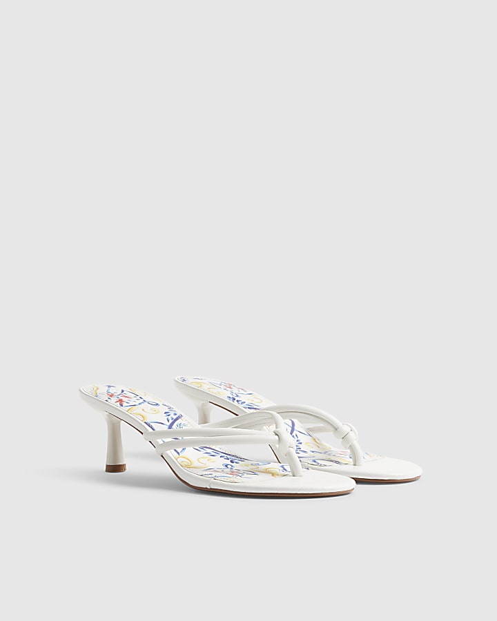 White Printed Sole Heeled Sandals