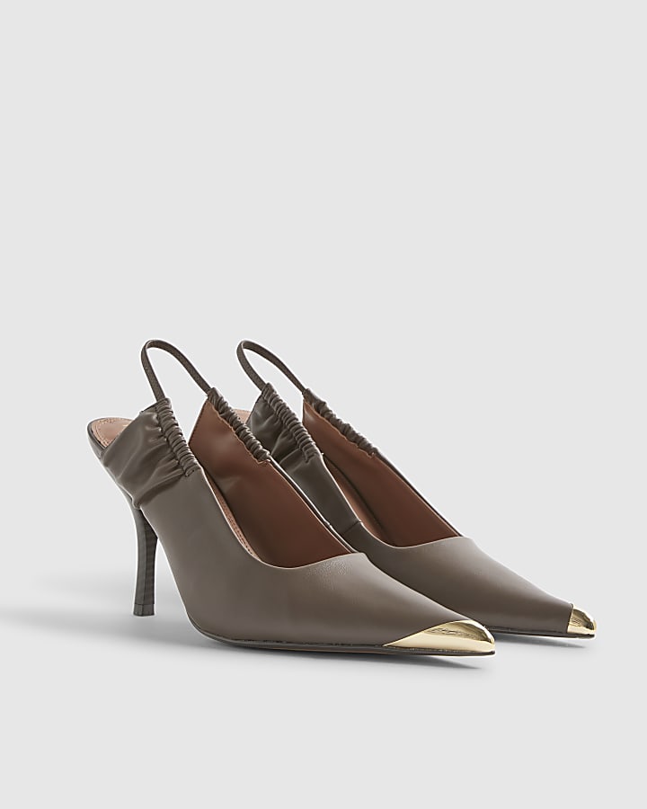 Brown Metal Toe Cap Court Shoes