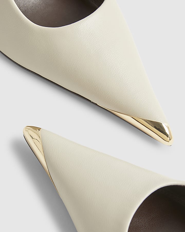 White Metal Toe Cap Sling Back Court Shoes