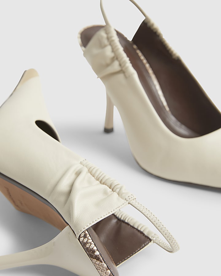 White Metal Toe Cap Sling Back Court Shoes