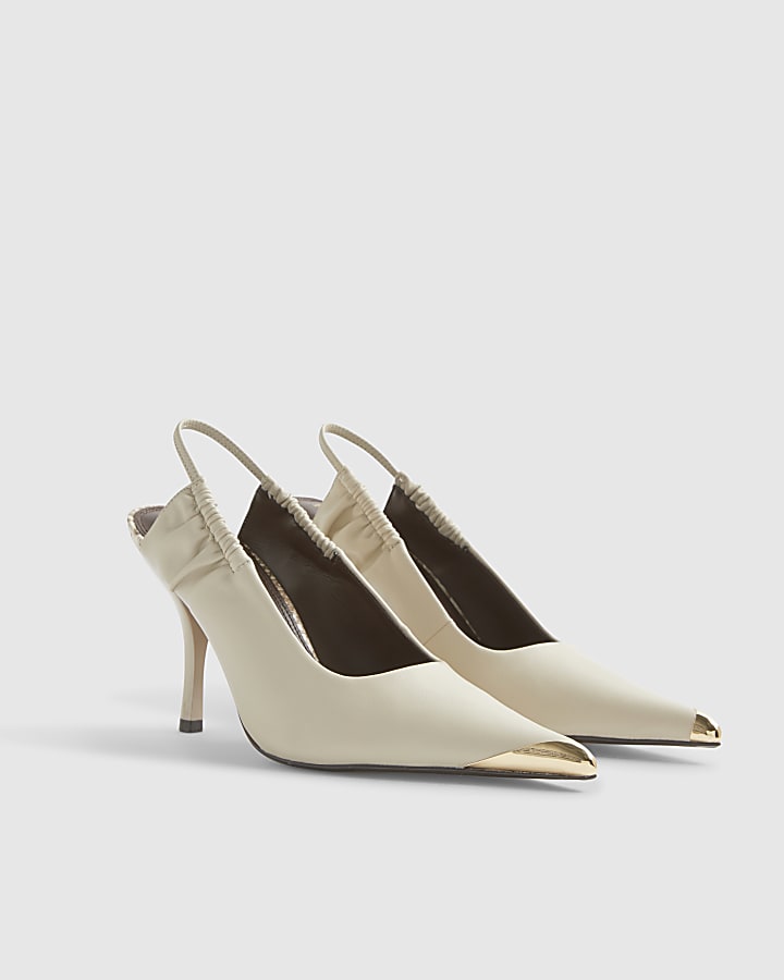 White Metal Toe Cap Sling Back Court Shoes