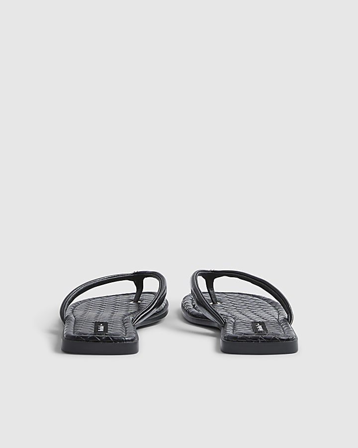 Black Woven Toe Thong Flat Sandals