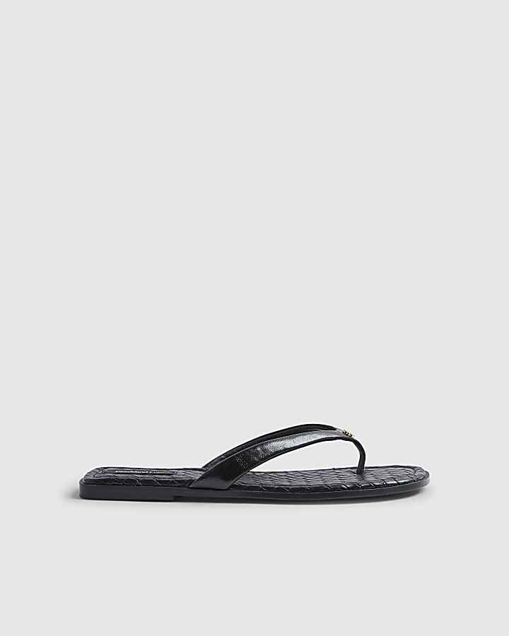 Black Woven Toe Thong Flat Sandals