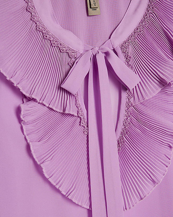 Purple Tie Neck Long Sleeve Blouse