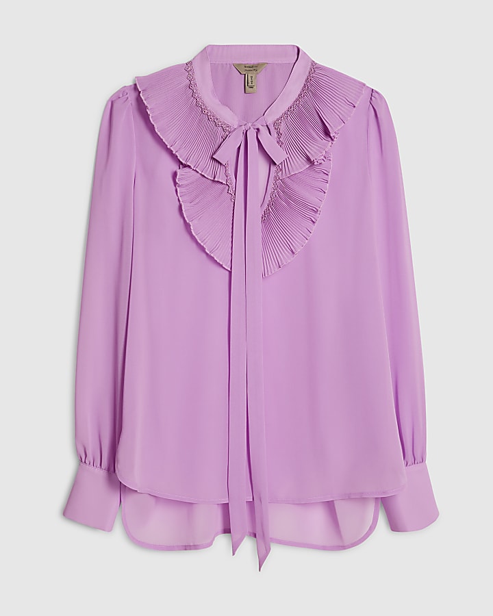 Purple Tie Neck Long Sleeve Blouse