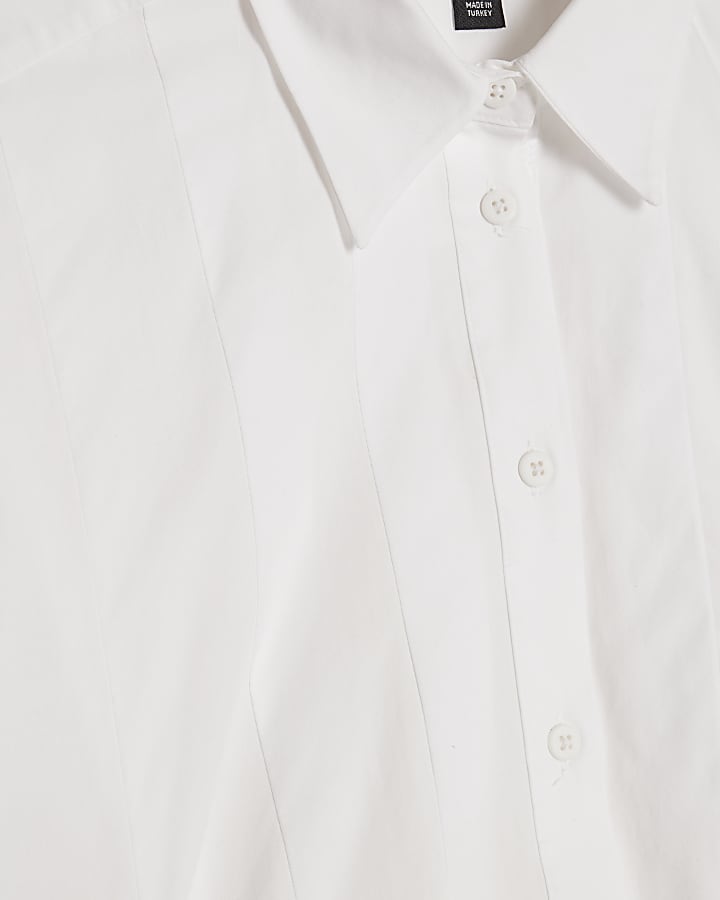 White Long Sleeve Bubble Hem Poplin Shirt