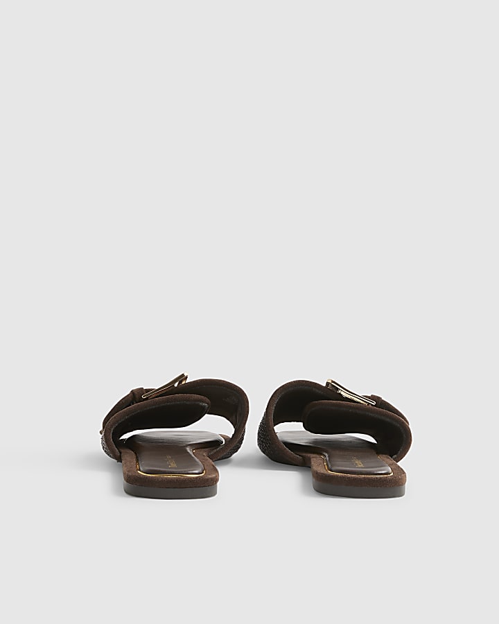 Brown Raffia Buckle Sandals