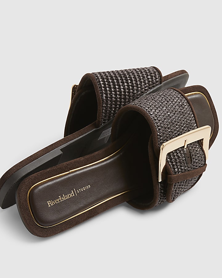 Brown Raffia Buckle Sandals