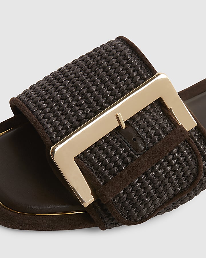 Brown Raffia Buckle Sandals