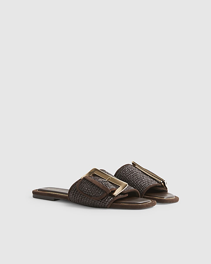 Brown Raffia Buckle Sandals