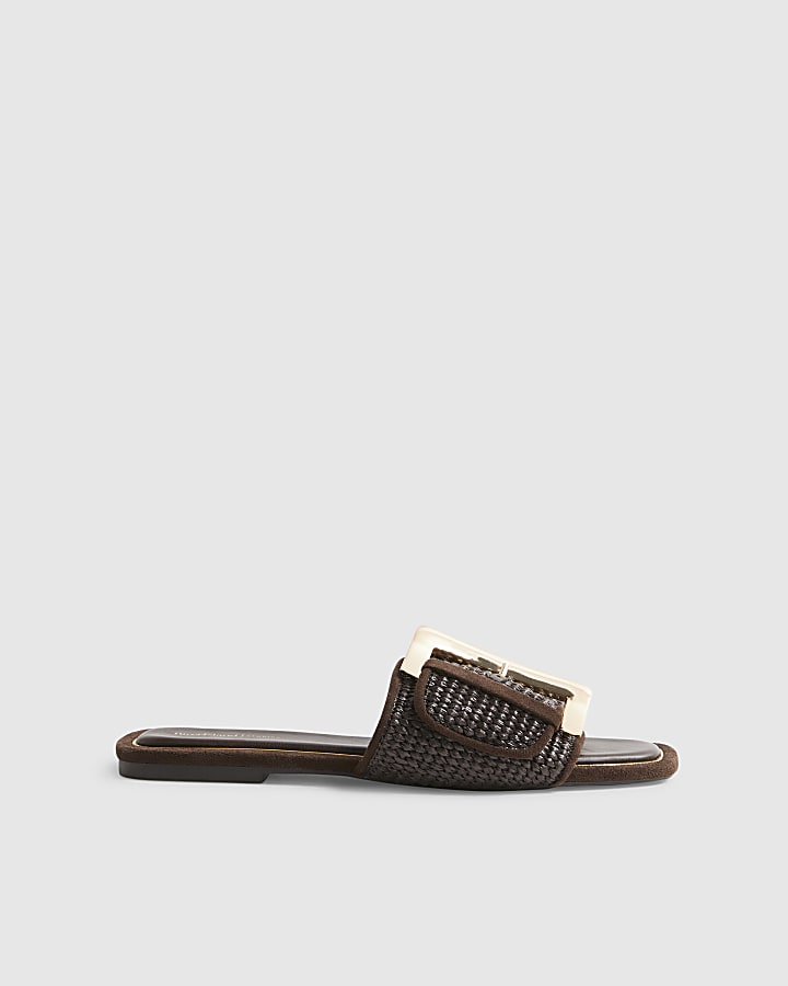 Brown Raffia Buckle Sandals