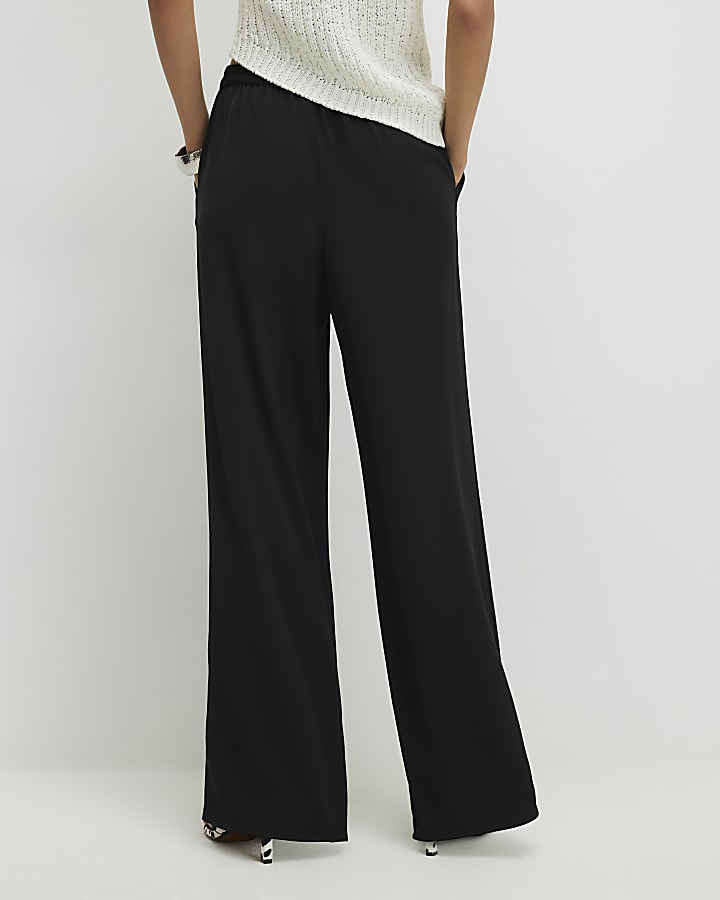 Black Crepe Wide Leg Trousers