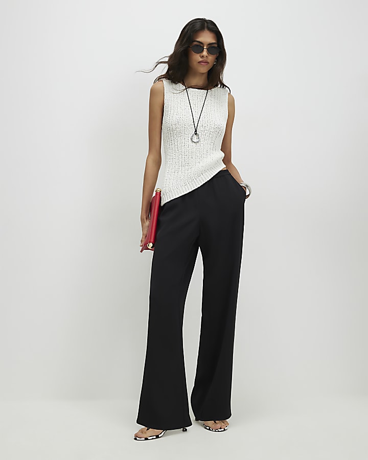 Black Crepe Wide Leg Trousers