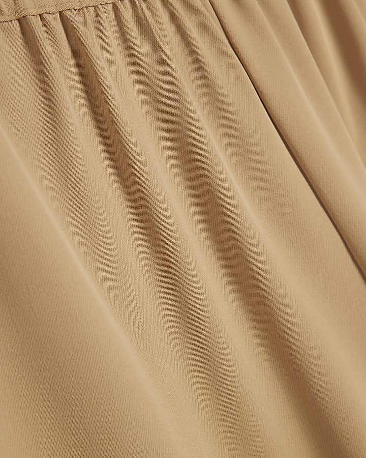 Beige Crepe Wide Leg Trousers