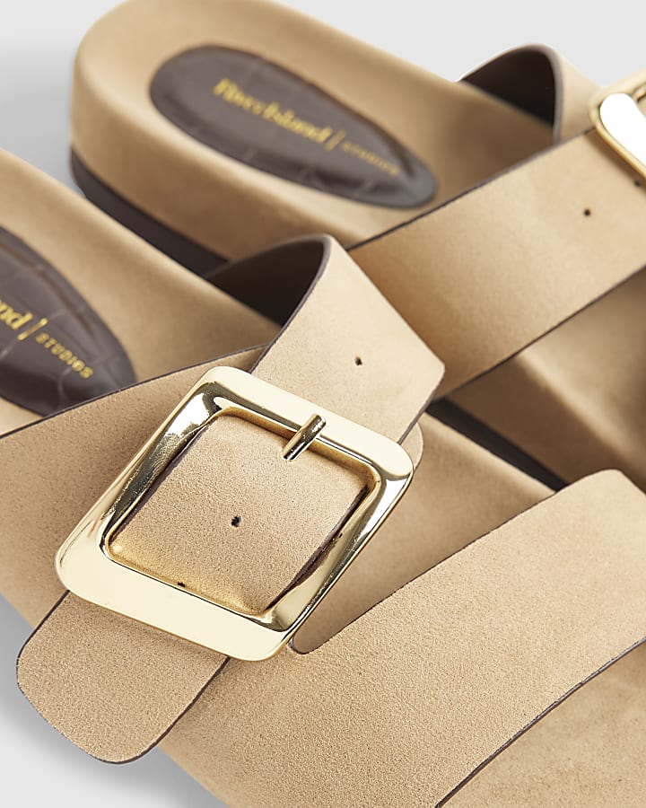 Beige Hardware Footbed Sandals