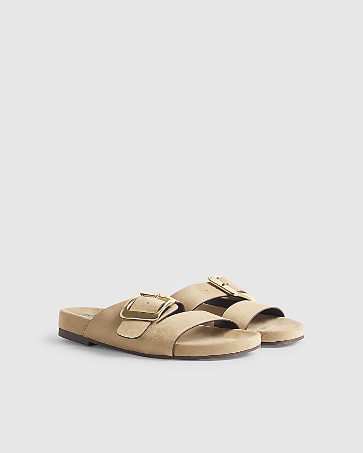 Beige Hardware Footbed Sandals