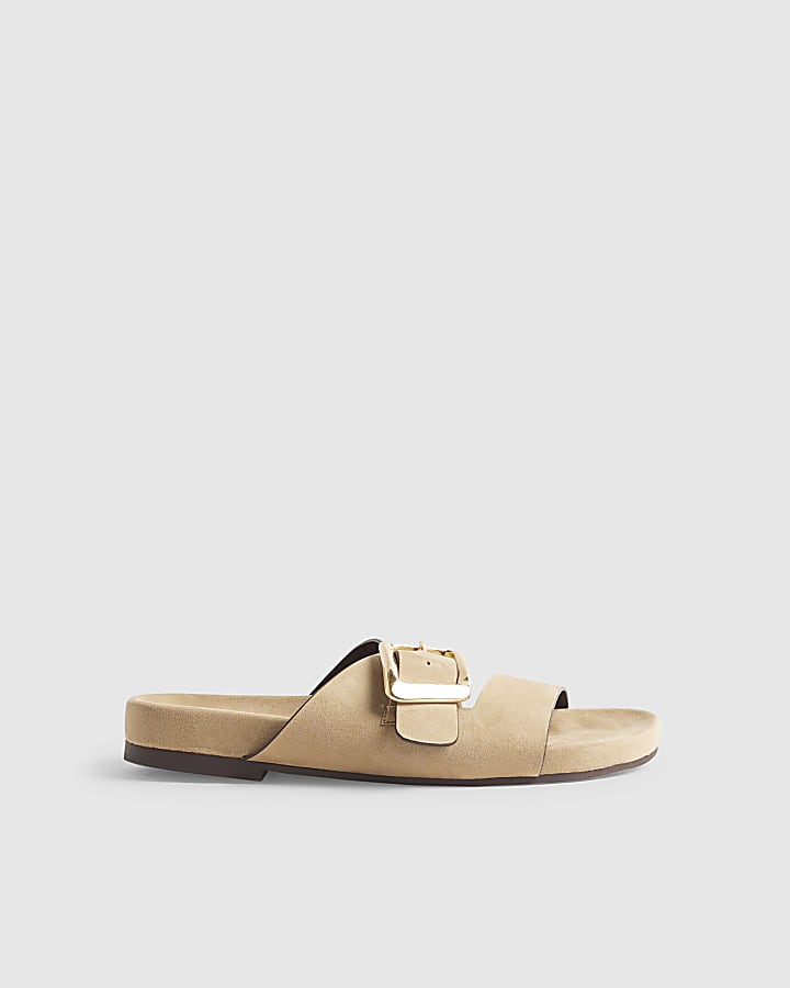 Beige Hardware Footbed Sandals