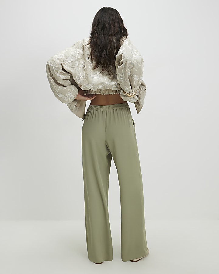 Khaki Wide Leg Trousers