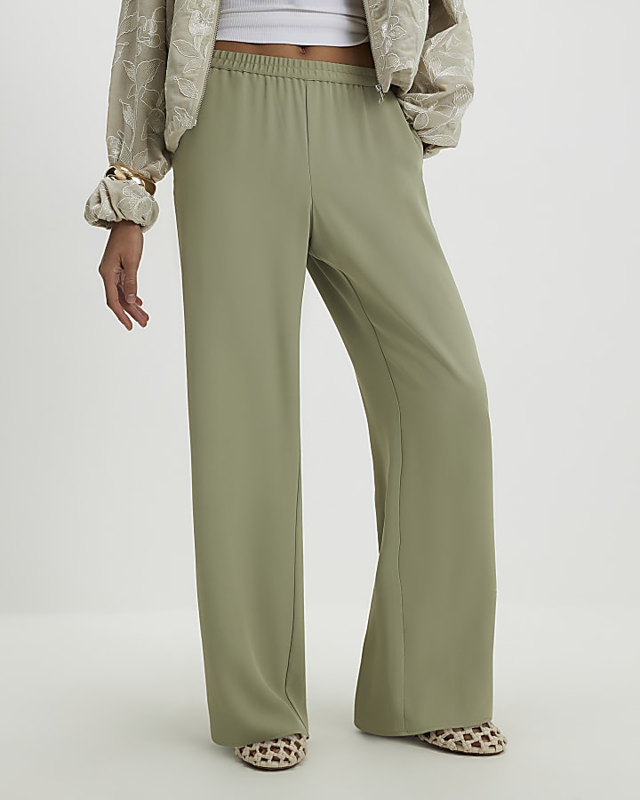 Khaki Wide Leg Trousers