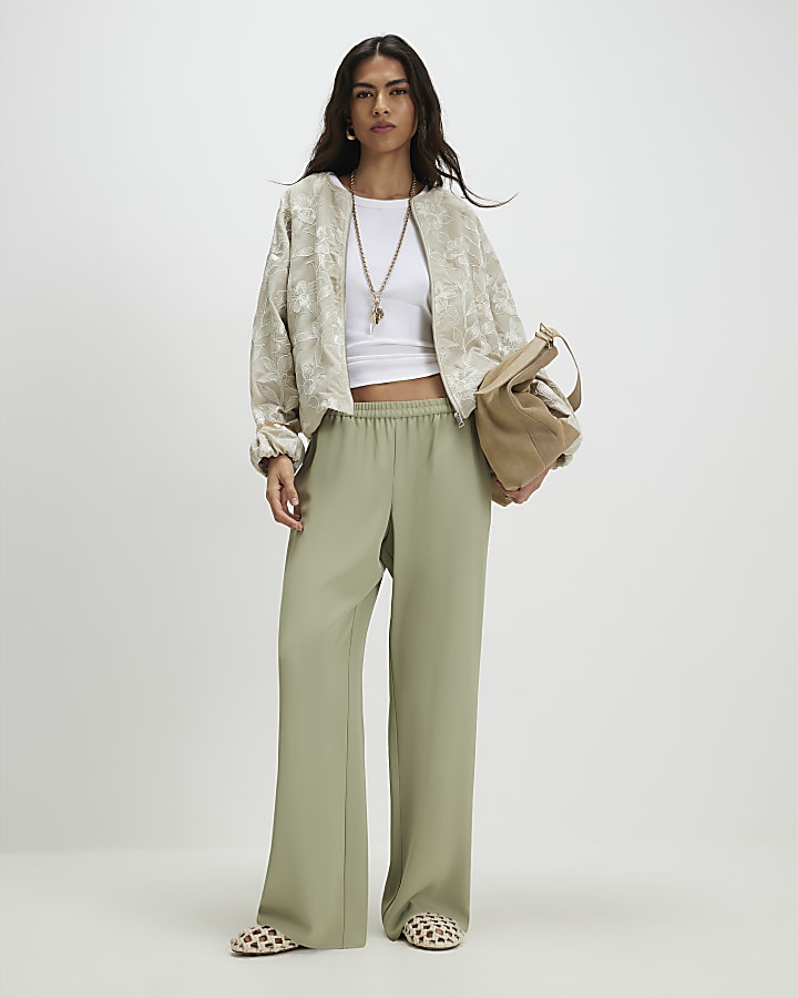 Khaki Wide Leg Trousers