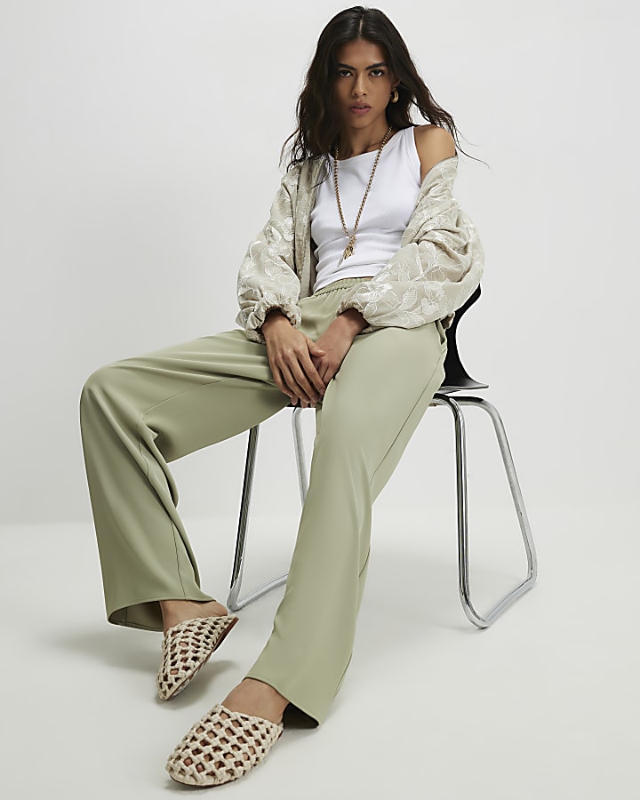 Khaki Wide Leg Trousers