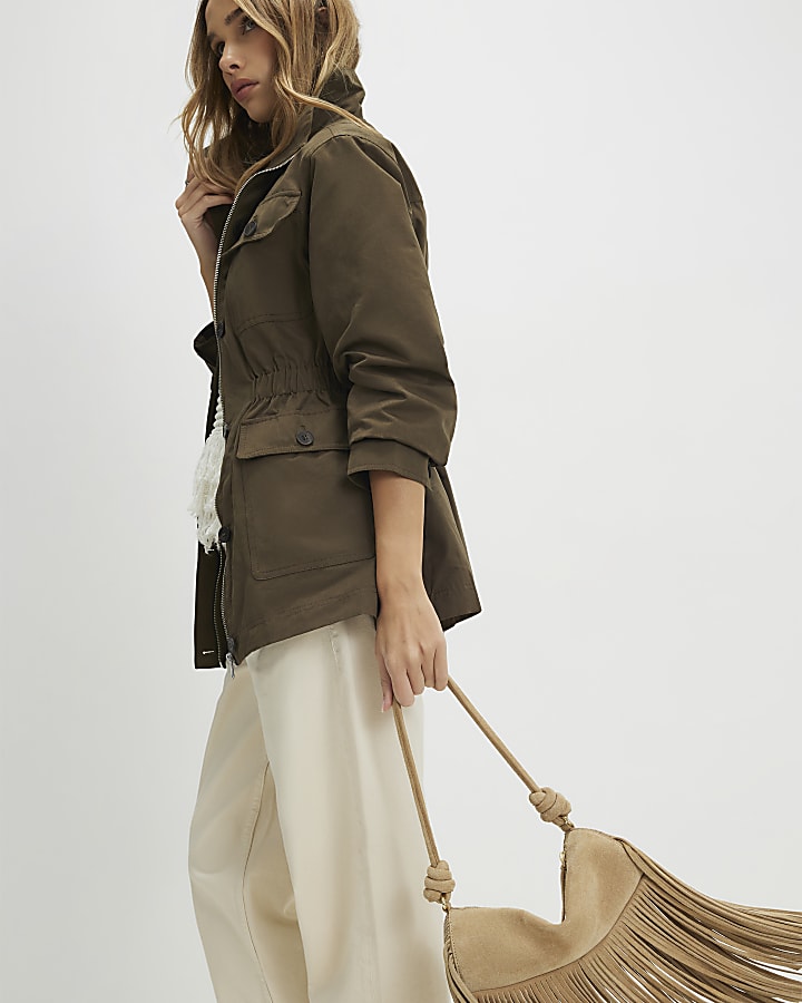 Khaki Utility Funnel Jacket