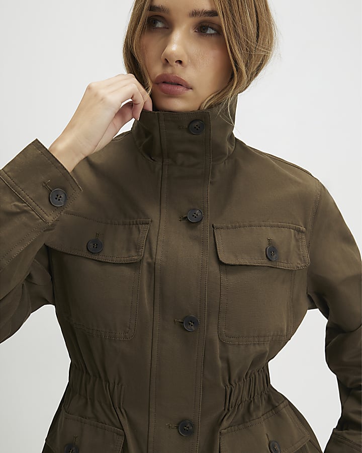 Khaki Utility Funnel Jacket