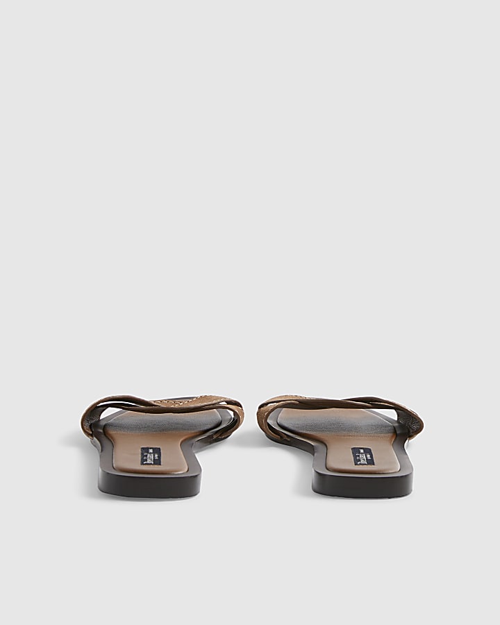 Brown Suede Twist Strap Sandals