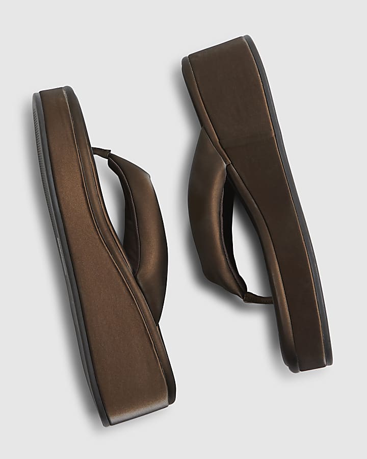 Brown Padded Toe Thong Flatform Sandals