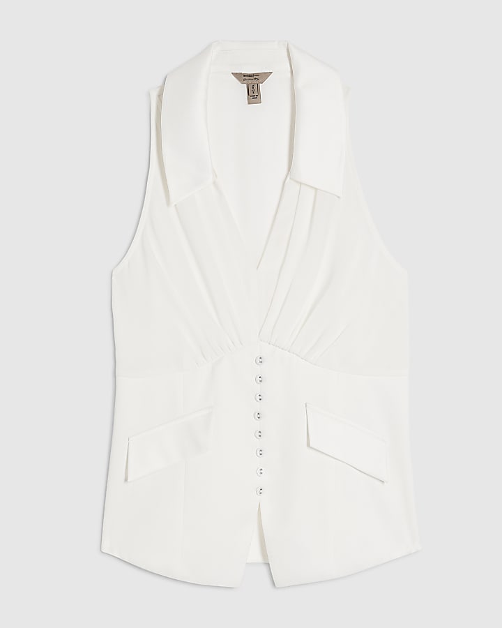 Cream Halter Neck Corset Blouse